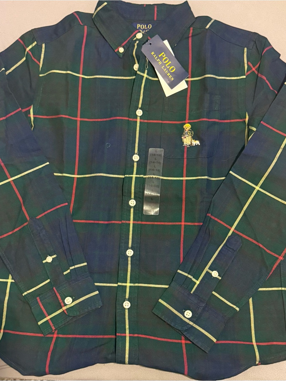 Ralph Lauren Navy Green Plaid Button-Down Shirt